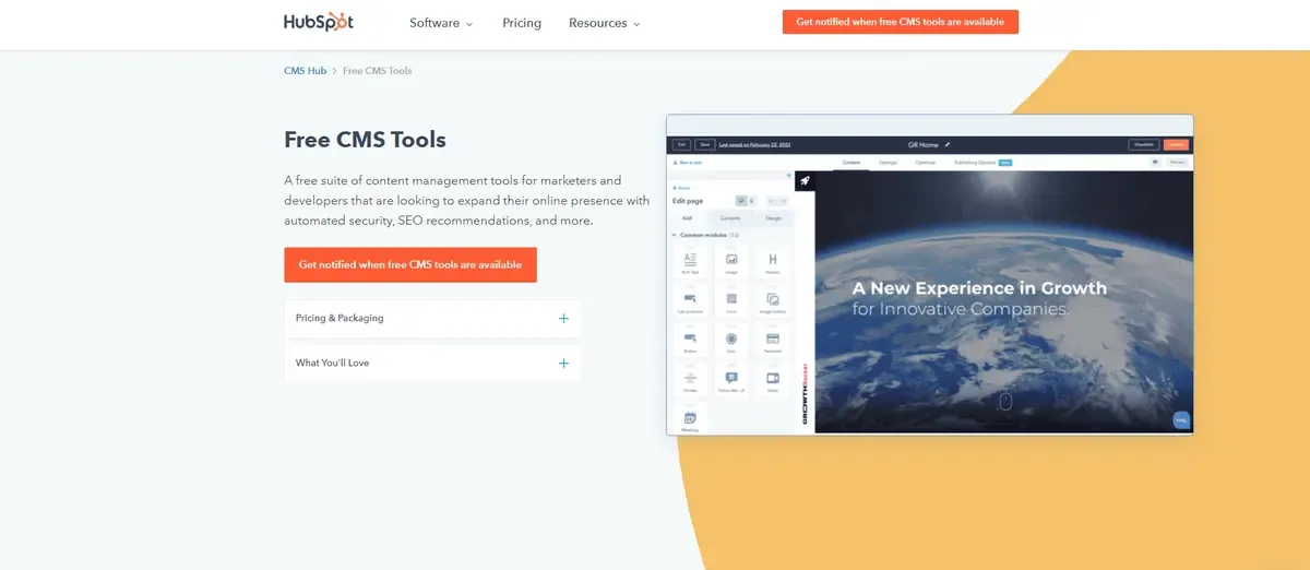 Build your website on our free CMS tools HubSpot