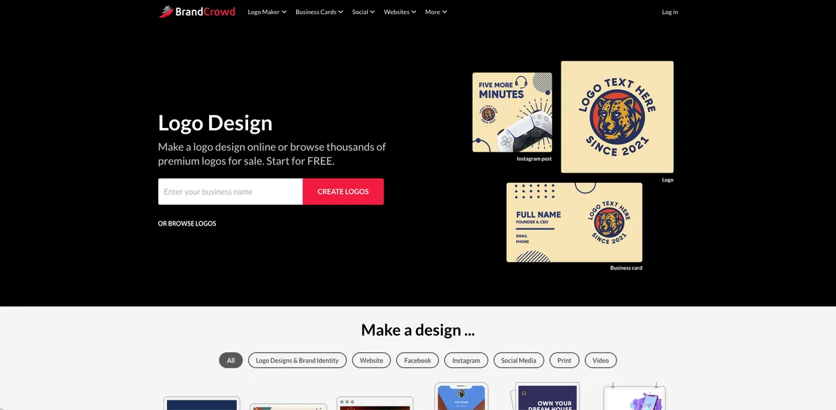 BrandCrowd website builder with logo maker and branding tools for local businesses