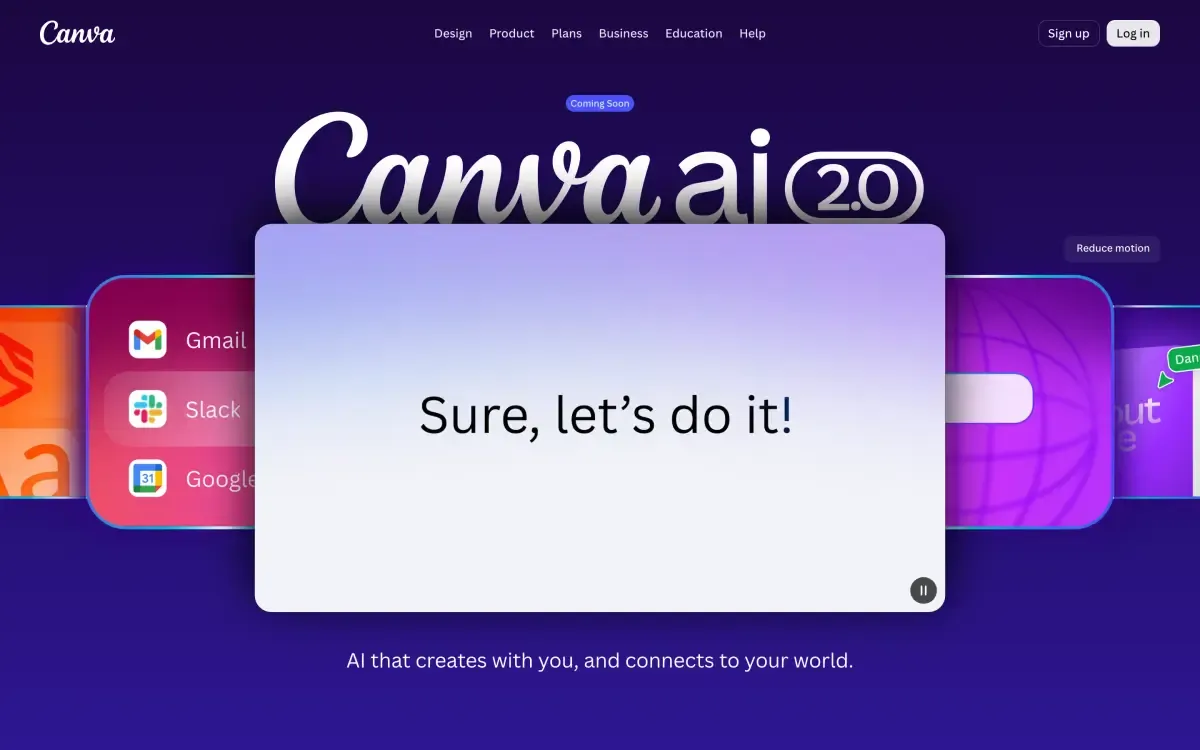 Canva Magic Studio homepage showing AI design tools for creating graphics