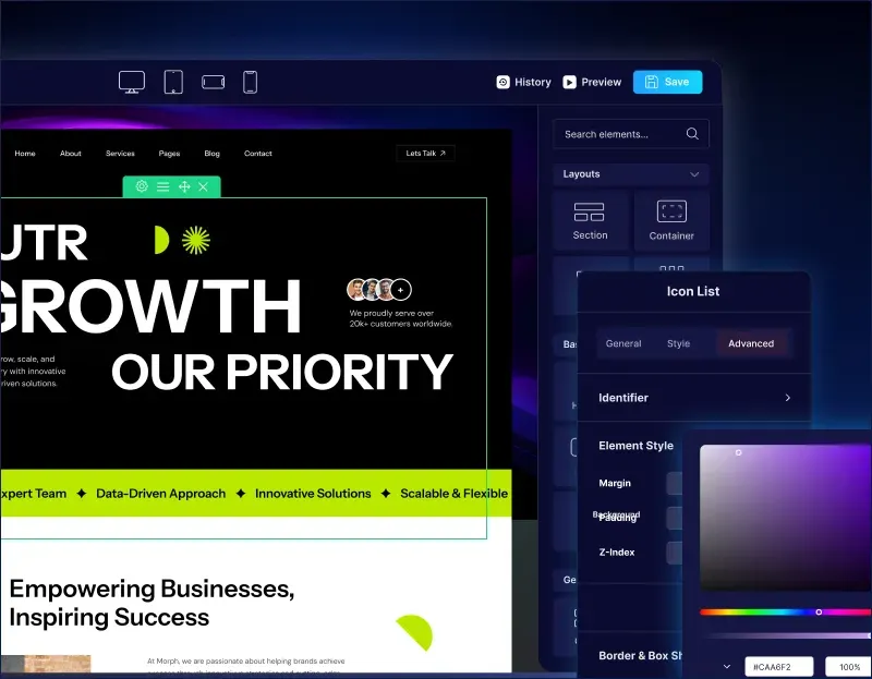 Fully customizable design in Morph Pro