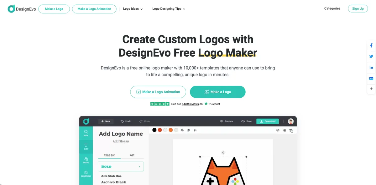 DesignEvo logo maker with thousands of icon-rich templates and customizable vector logo designs