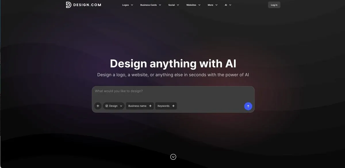 Design.com AI logo maker showing professional logo templates generated for web design startups