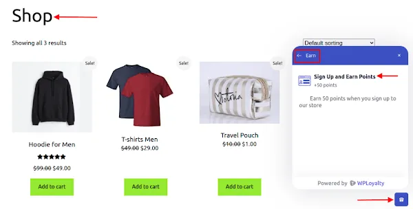 First order rewards setup showing bonus points on initial purchase