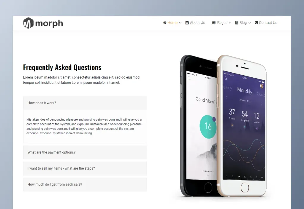 Home page of the Morph Joomla template
