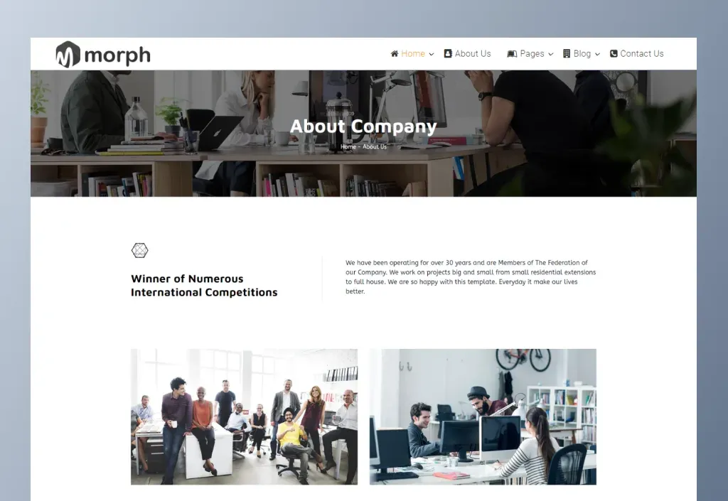 About page of the Morph Joomla template