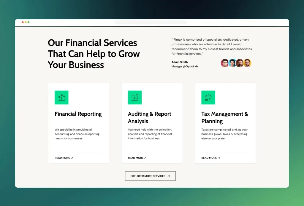 Services page of the Femix Joomla template