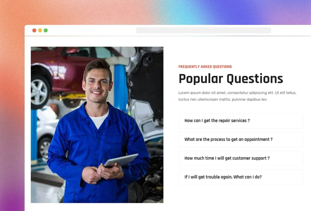 Services page of the Automex Joomla template
