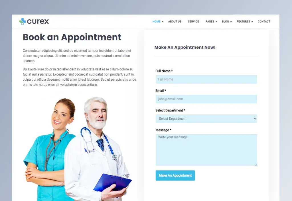 Services page of the Curex Joomla template