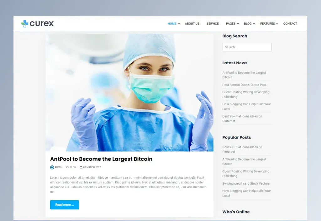 Departments page of the Curex Joomla template