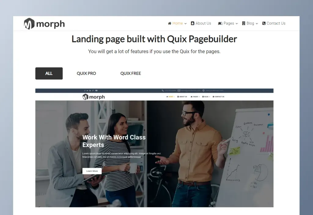 Blog page of the Morph Joomla template