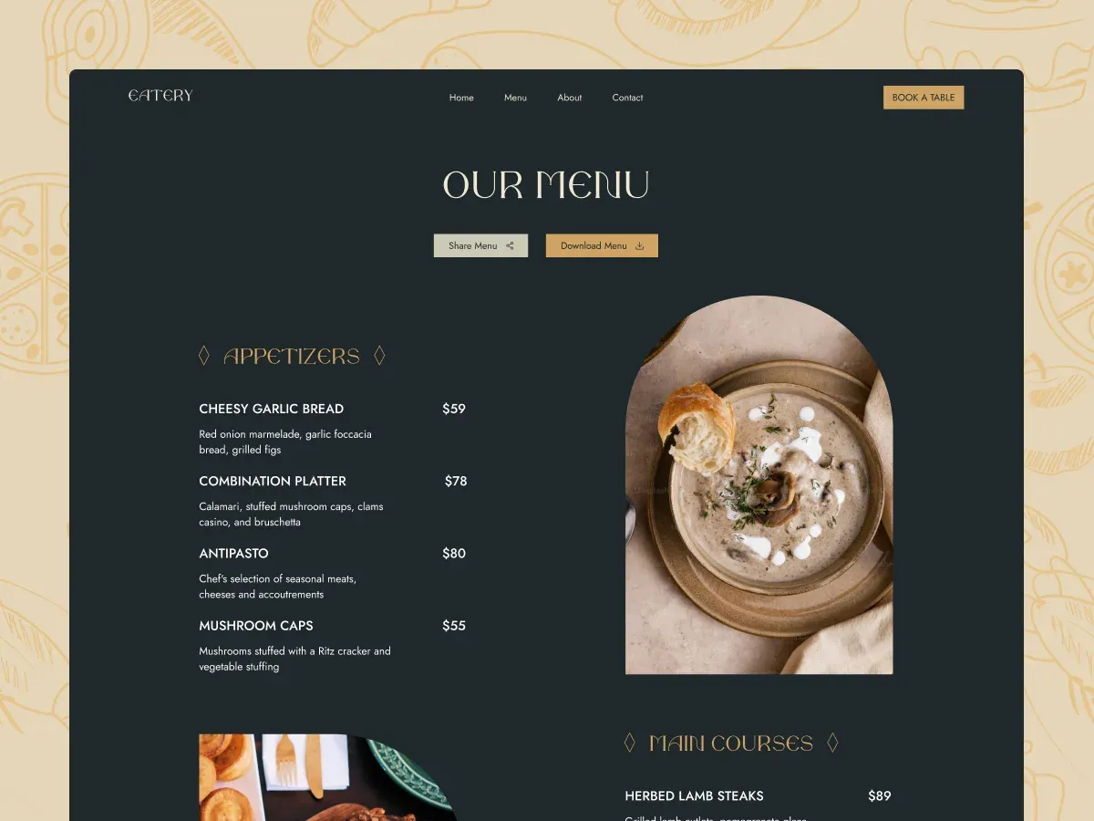 About page of the Eatery Joomla template