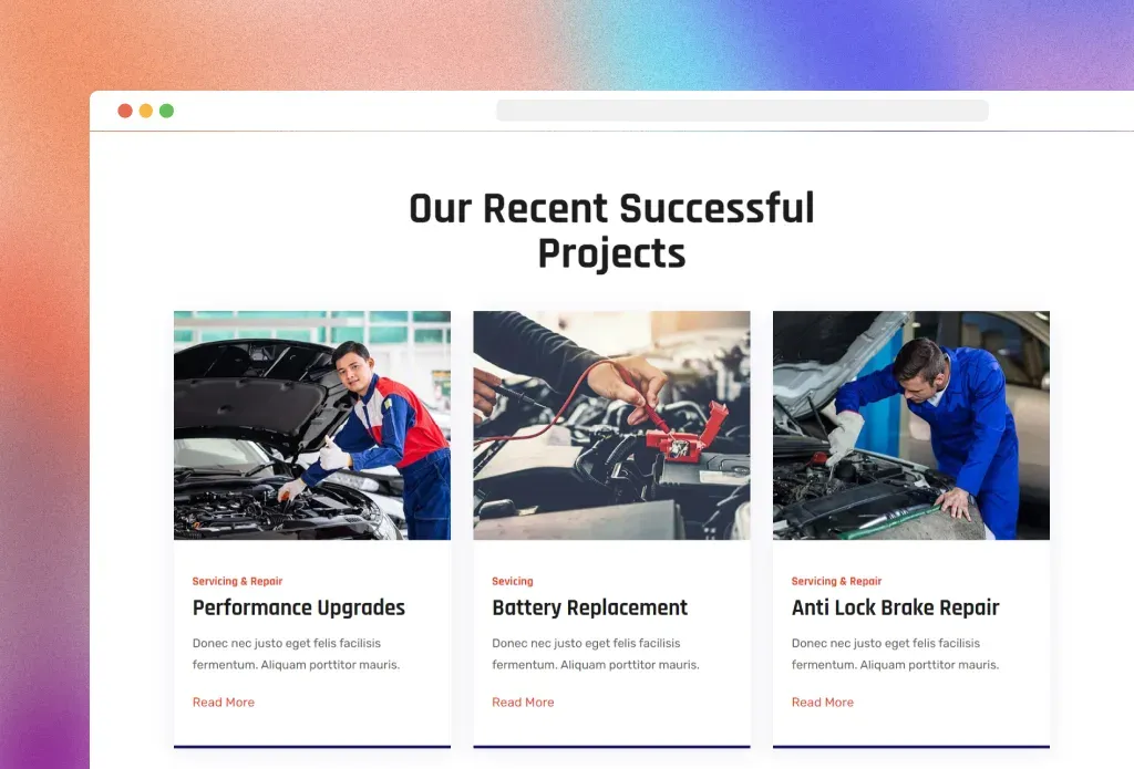 Projects page of the Automex Joomla template