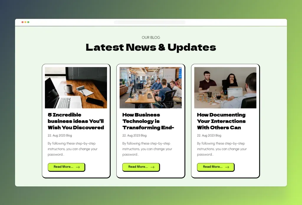 Blog page of the Venture Joomla template
