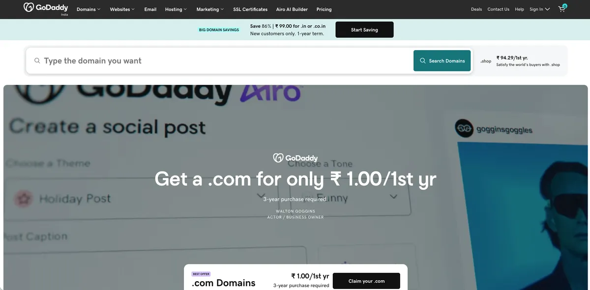 GoDaddy website builder with AI-powered templates for home services and local businesses