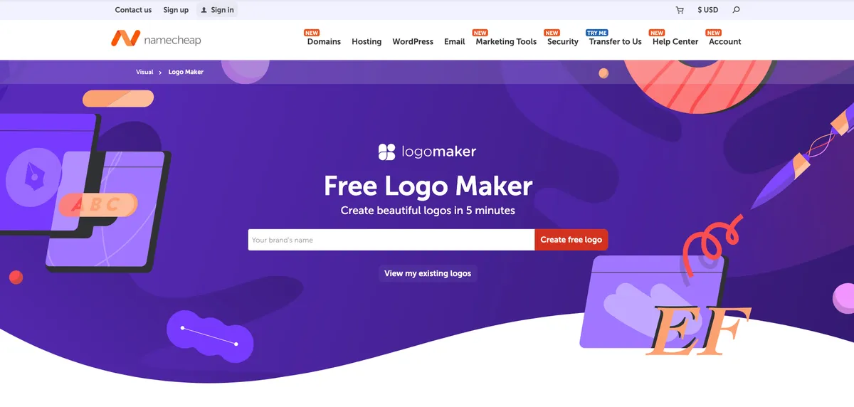 Namecheap free AI logo maker with no-cost SVG and PNG downloads for budget-conscious startups