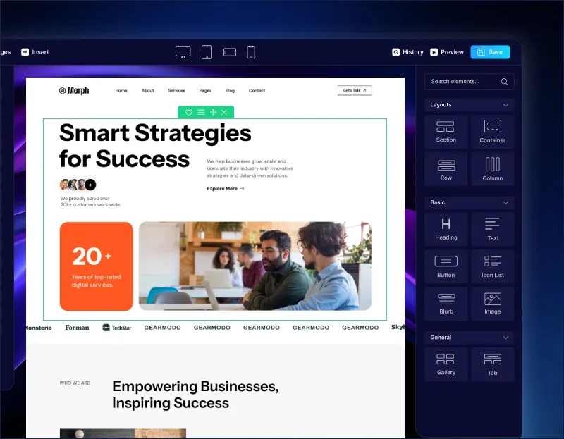 Powerful Quix Pro page builder in Morph Pro