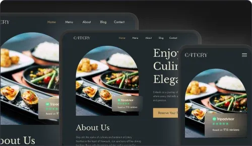 The same page laid out for desktop, tablet and phone