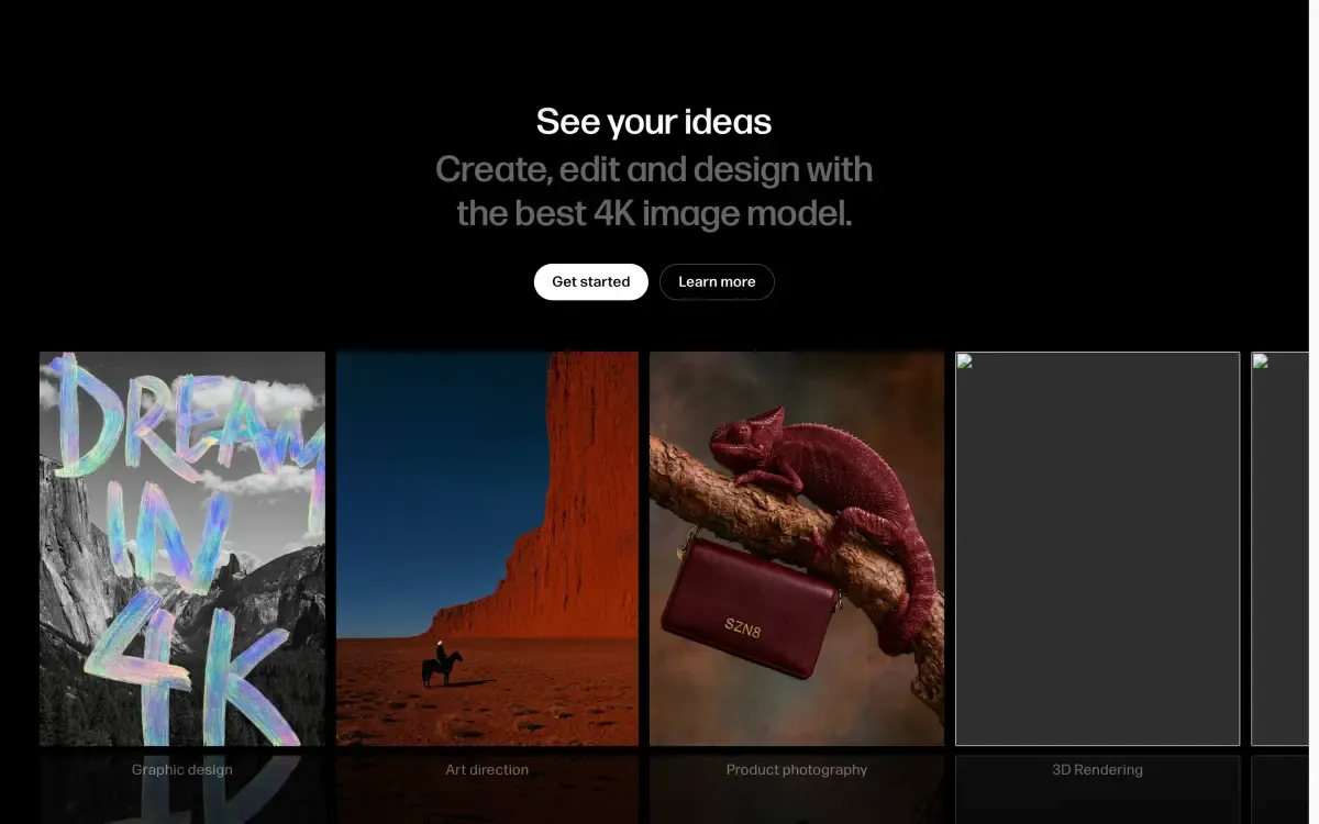 Reve Image homepage showing AI image generator with creative gallery