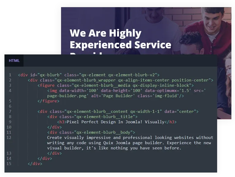 The semantic markup Quix outputs for a built page