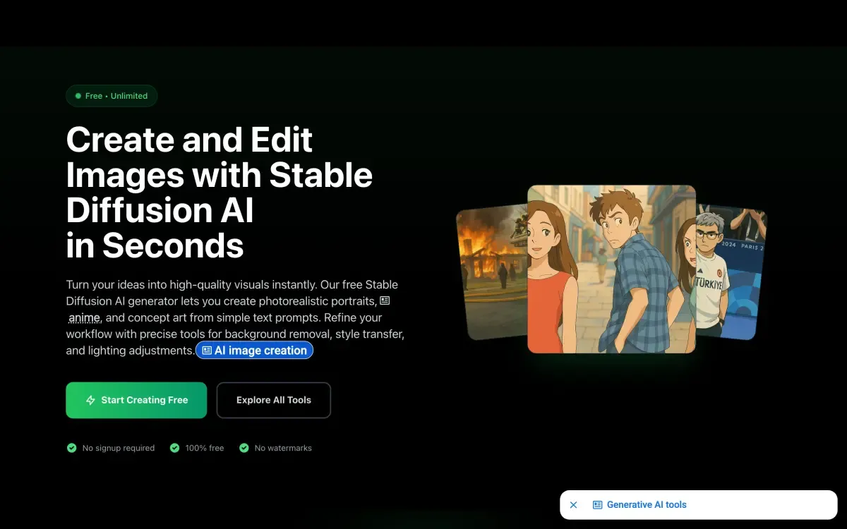 Stable Diffusion website showing deep learning text-to-image model
