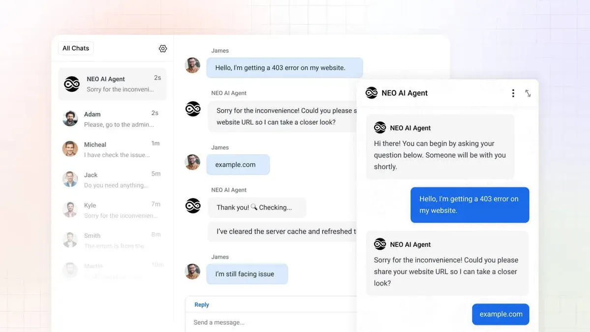 The ThriveDesk live chat, with an AI agent answering a customer question