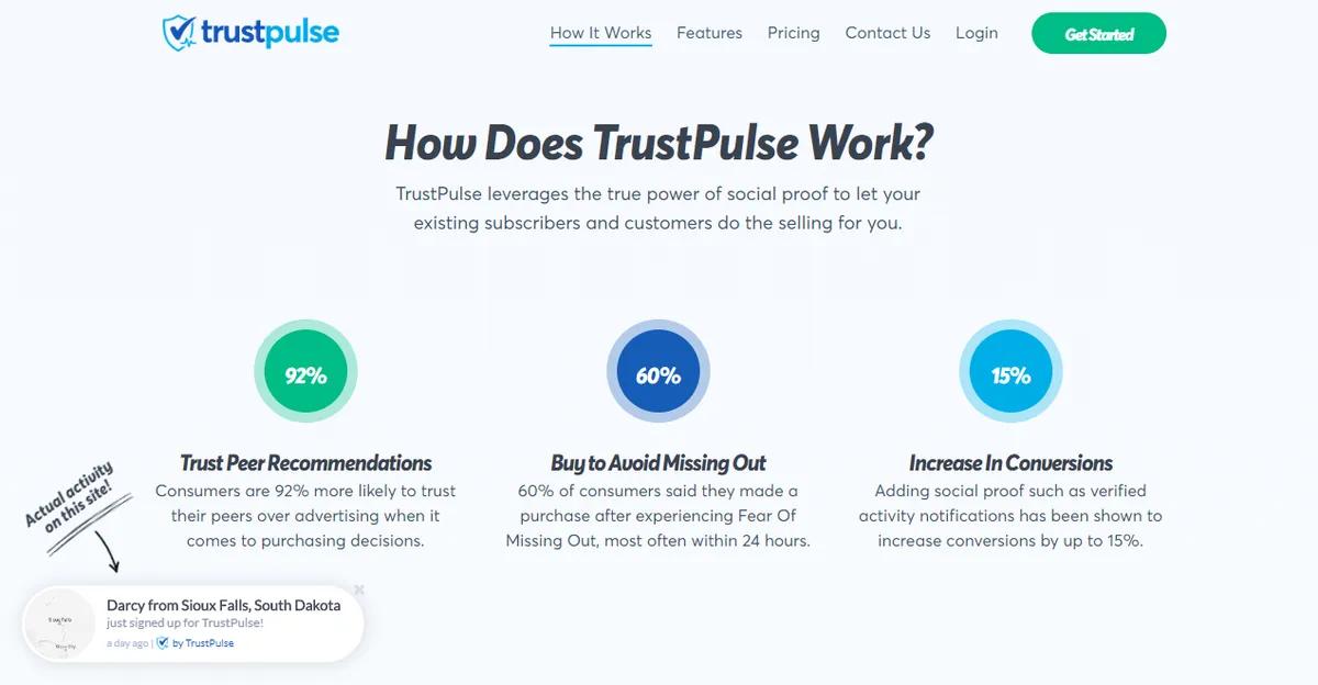 TrustPulse FOMO plugin showing live activity notification and targeting settings dashboard