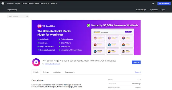WP Social Ninja plugin showing social proof review widgets in grid and carousel layouts