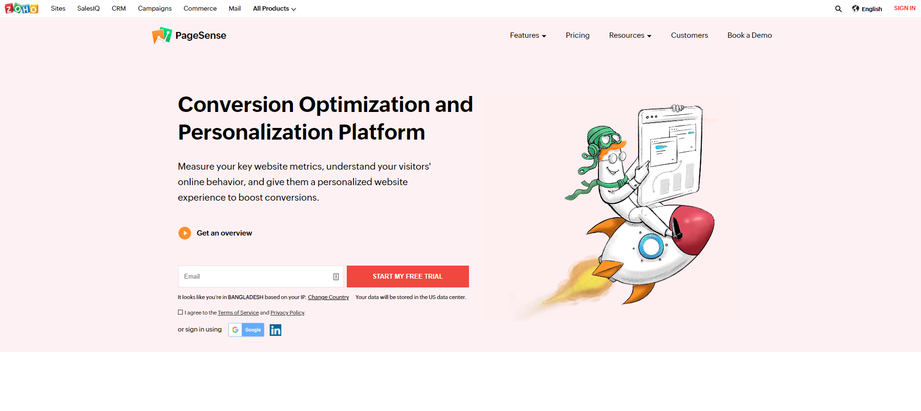 Conversion Optimization and Personalization Platform Zoho PageSense