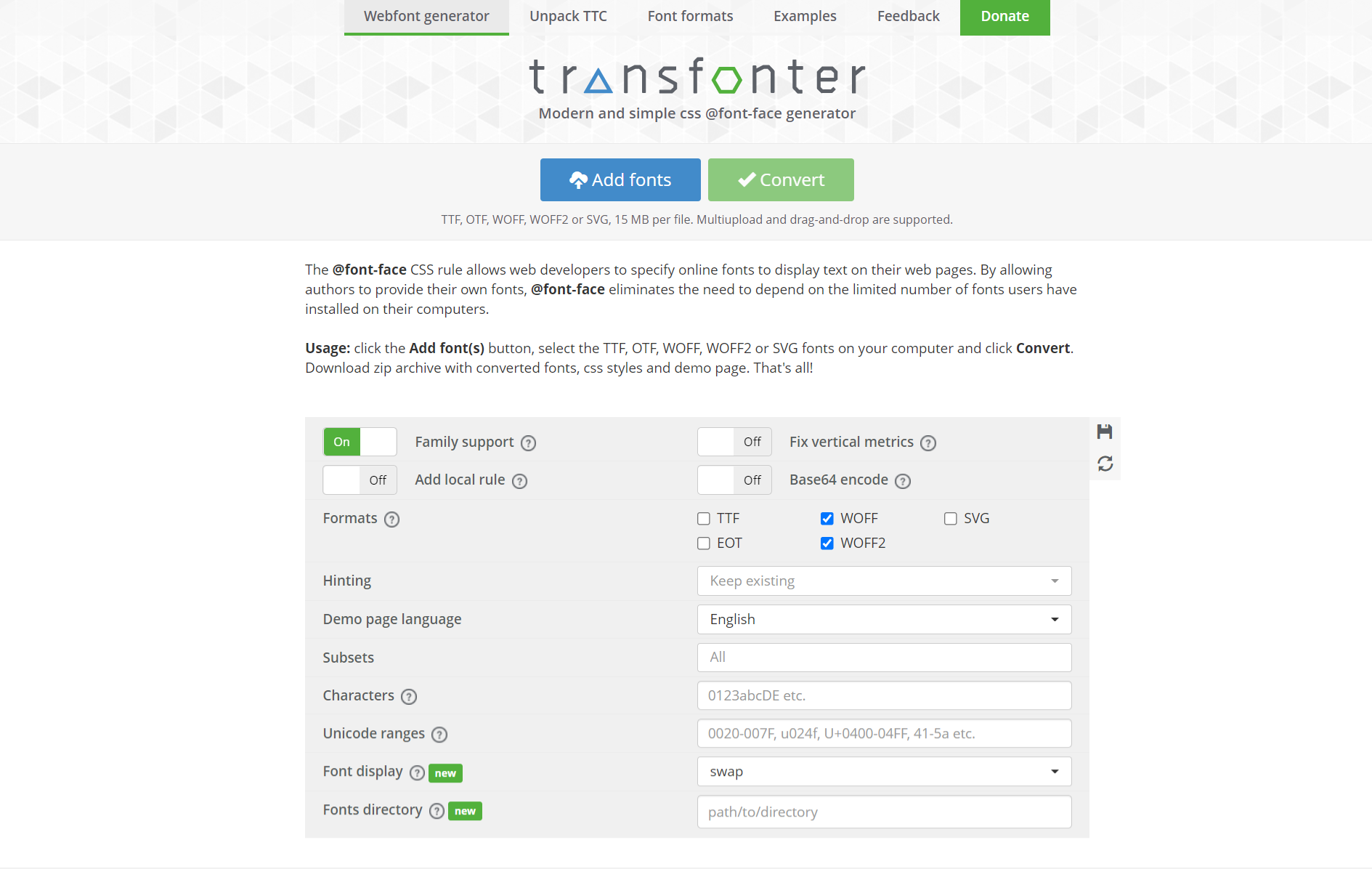 Online font face generator Transfonter