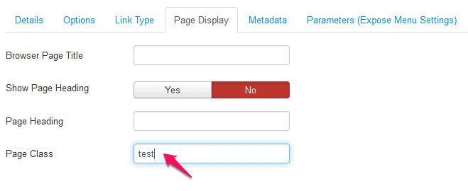 Page specific style settings