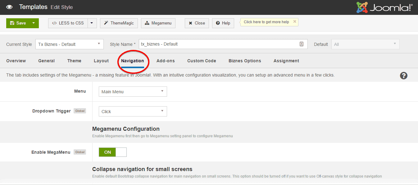 T3 Navigation Settings