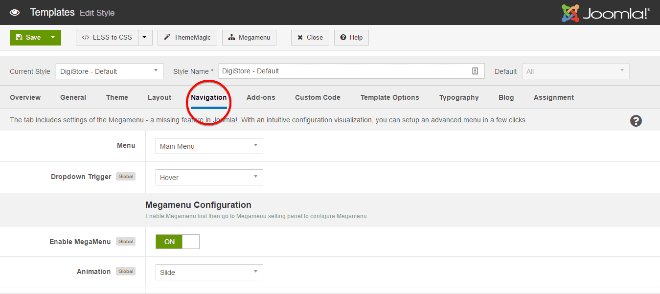 T3 Navigation settings