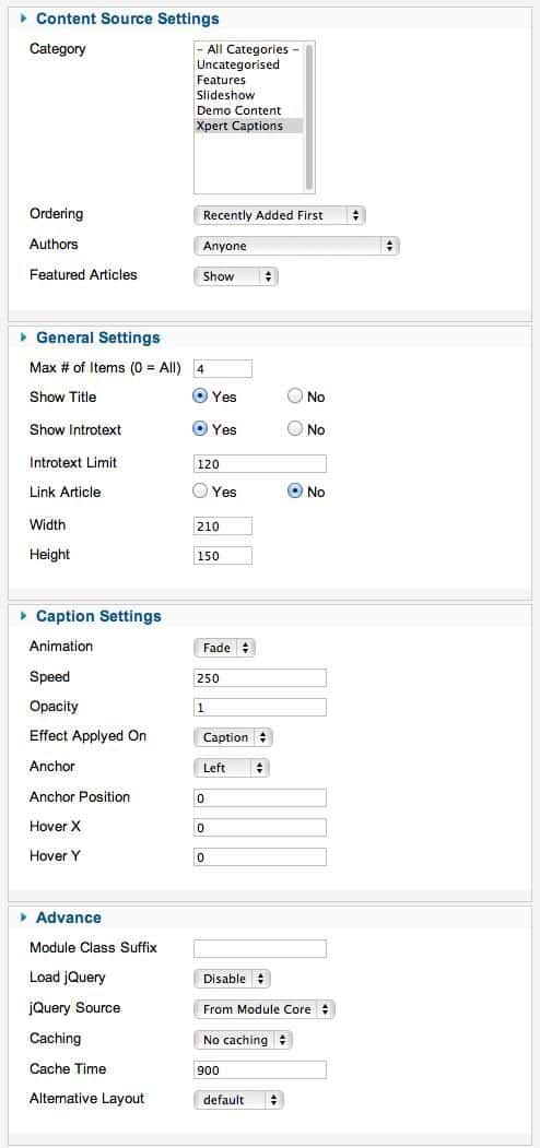 xpertcaptions settings