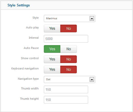 parallax slidersettings