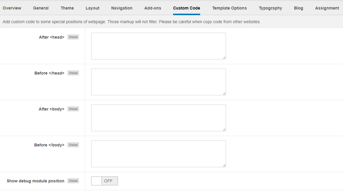 Custom Code Settings