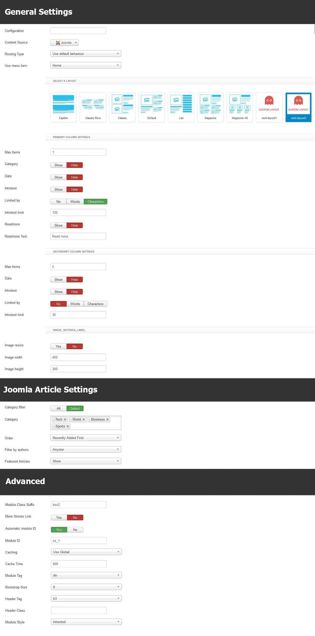 Editor's Pick Module settings