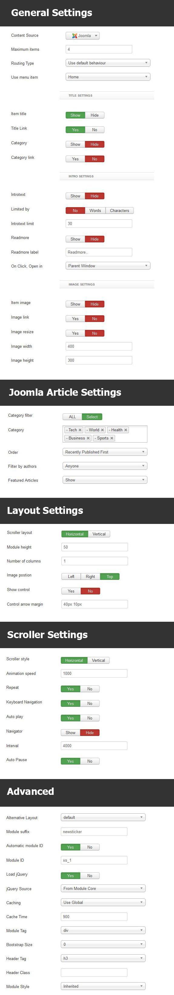 Newsticker Module Settings