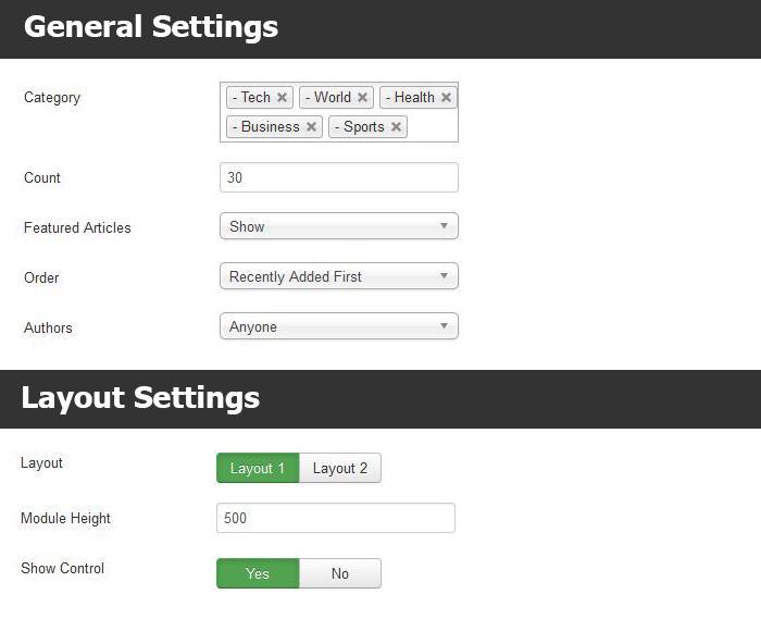 TX Grid Slider settings