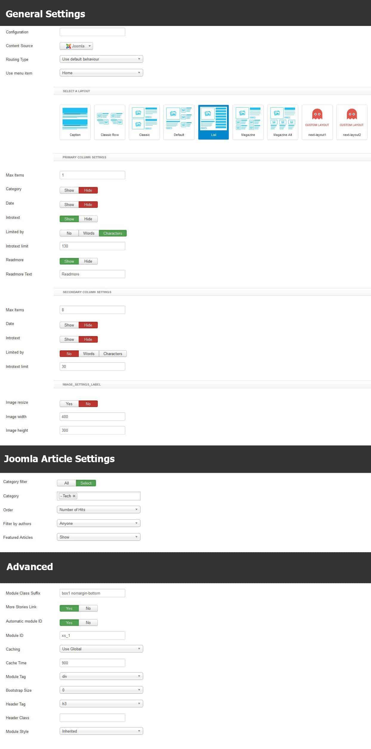 Tech News Module settings