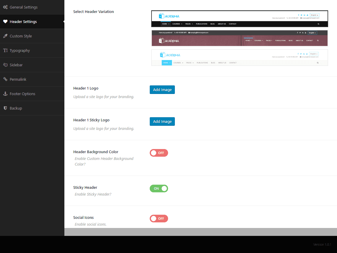 Header Settings