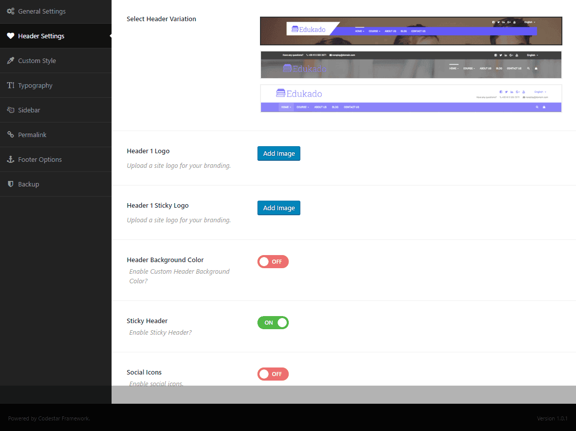 Header Settings