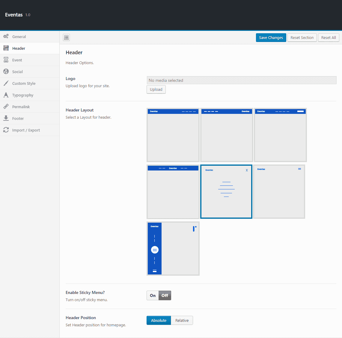 Header Settings