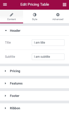 Pricing Table