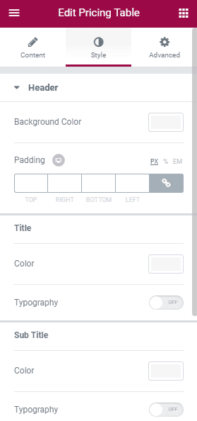 Pricing Table