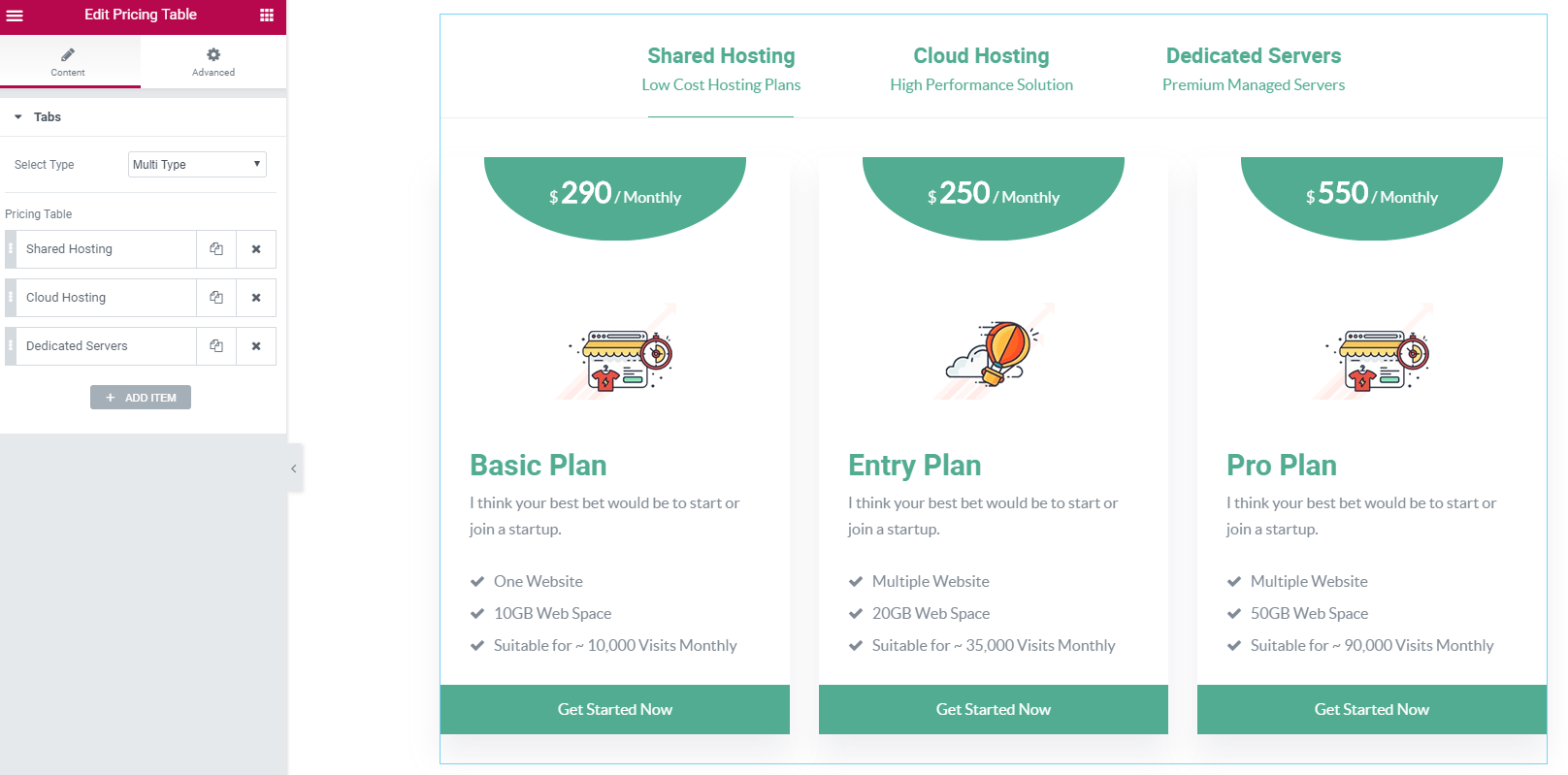 uHost Pricing Table