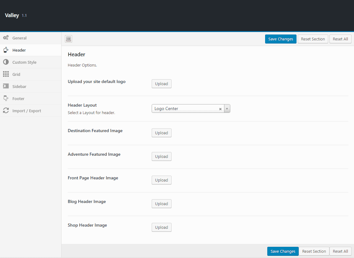 Header Settings