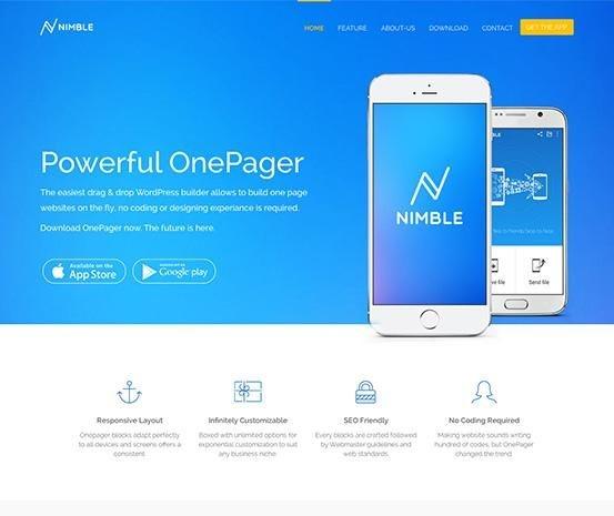 Nimble App Landing one page WordPress themes